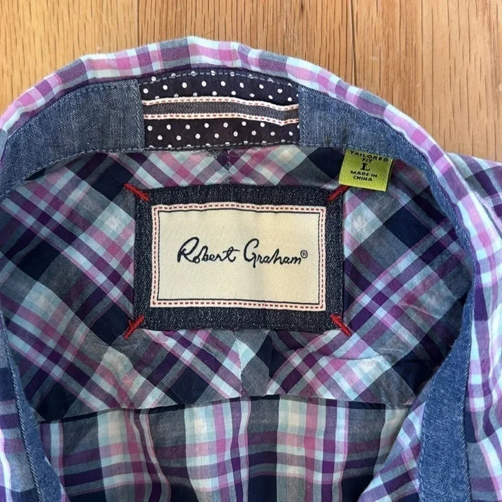 Robert Graham Purple Plaid Men's Cotton Button Down Short Sleeve Shirt Size L - Picture 2 of 11